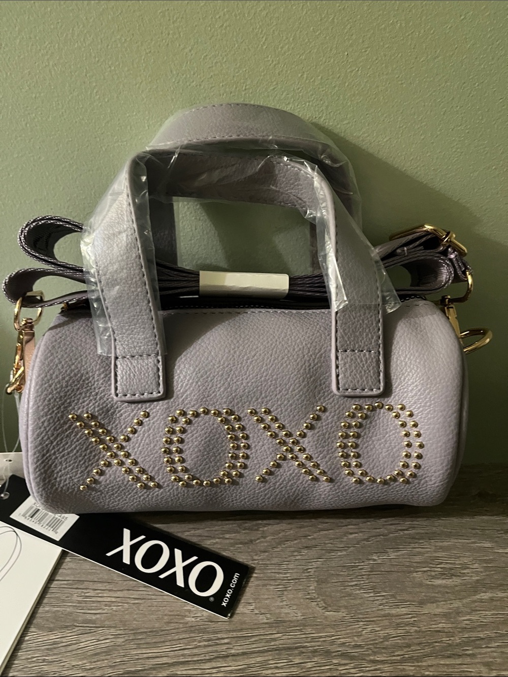 XOXO Lilac Mini Barrel Bag with Gold Stud Logo NWT